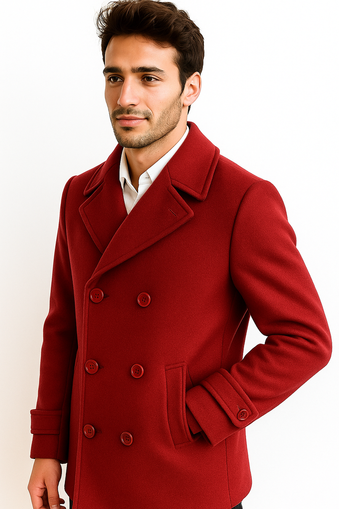 Men's Big & Tall Wool Peacoat  Classic Double Breasted Overcoat Style