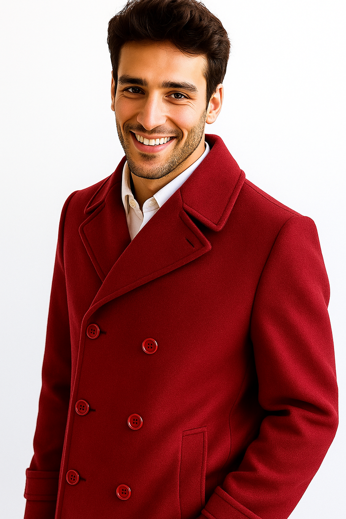 Men's Big & Tall Wool Peacoat  Classic Double Breasted Overcoat Style