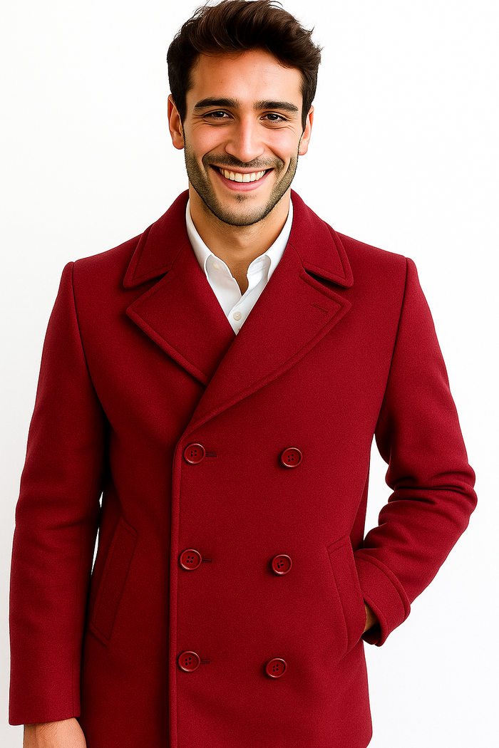 Men's Big & Tall Wool Peacoat  Classic Double Breasted Overcoat Style