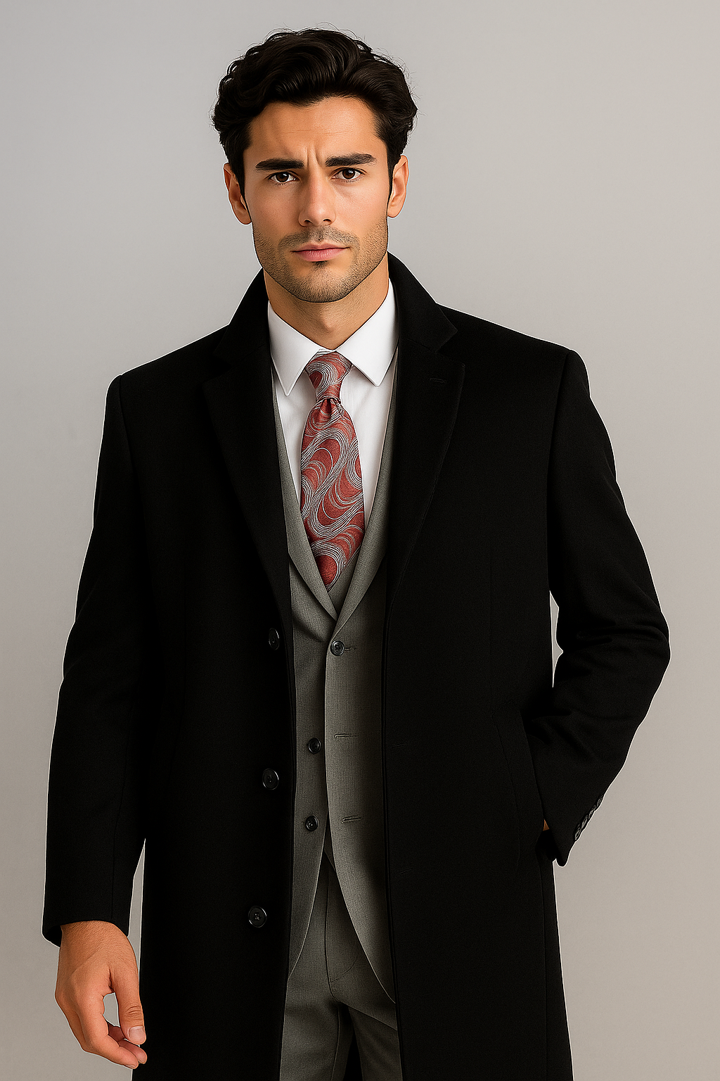 Men's Black Wool & Cashmere Overcoat – Classic Full Length Topcoat