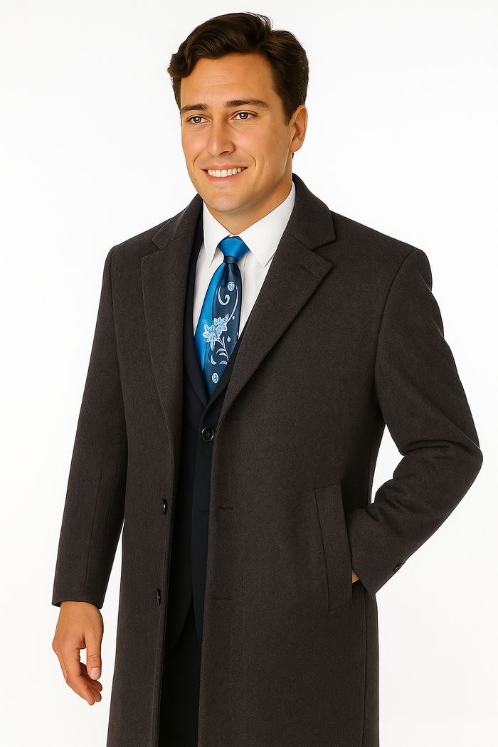 Men's Charcoal Grey Wool & Cashmere Overcoat  Classic Full Length