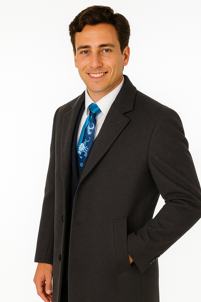 Men's Charcoal Grey Wool & Cashmere Overcoat  Classic Full Length