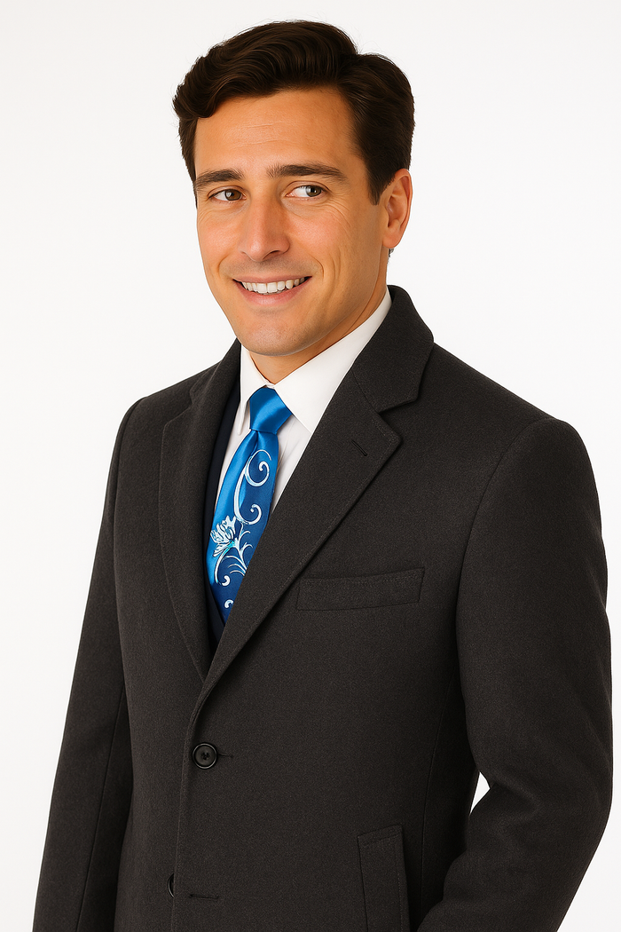 Men's Charcoal Grey Wool & Cashmere Overcoat  Classic Full Length