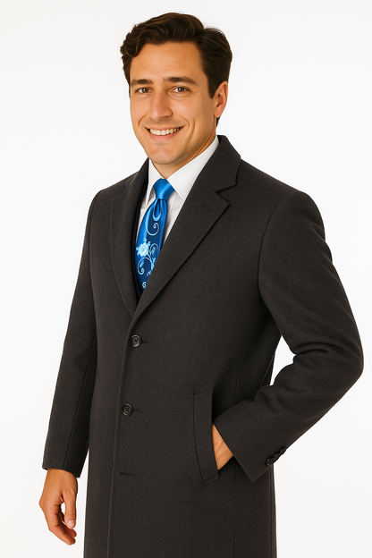 Men's Charcoal Grey Wool & Cashmere Overcoat  Classic Full Length