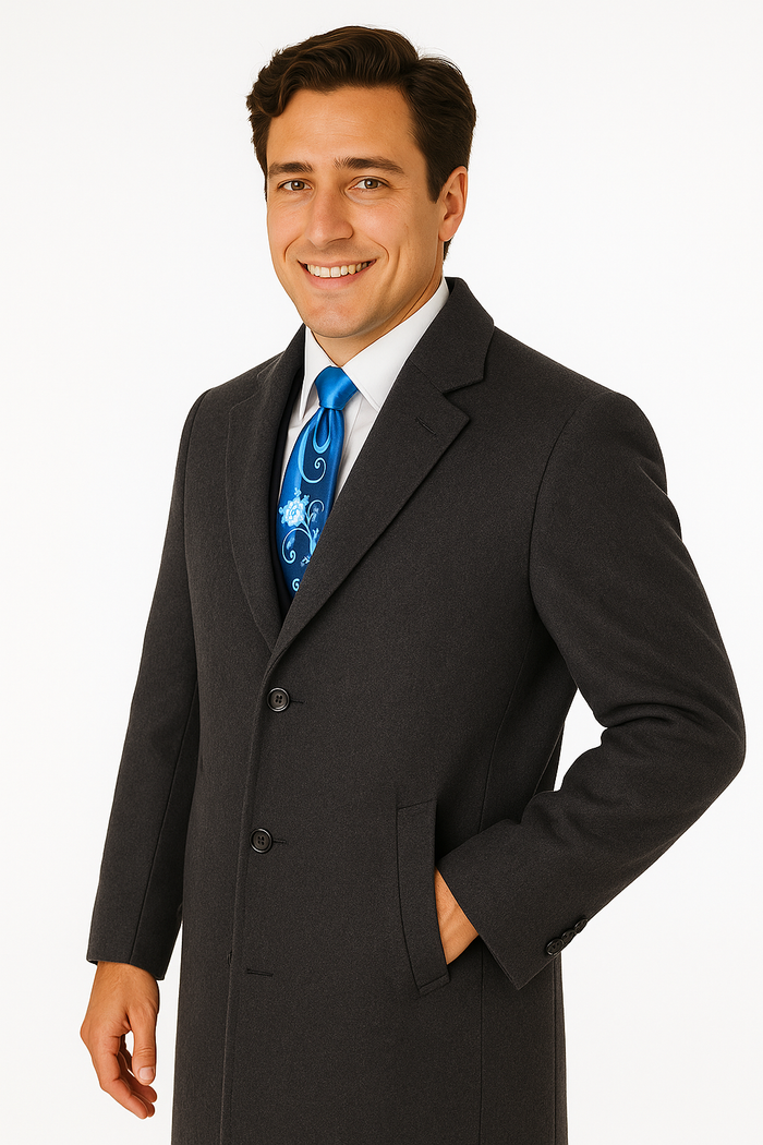 Men's Charcoal Grey Wool & Cashmere Overcoat  Classic Full Length