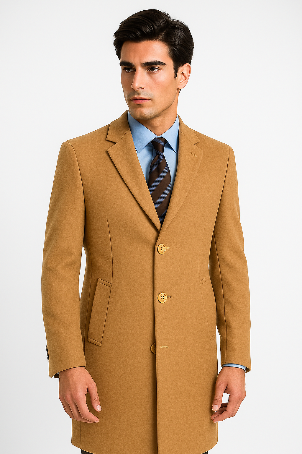 Men's Camel Wool & Cashmere Overcoat  Classic Full Length Topcoat