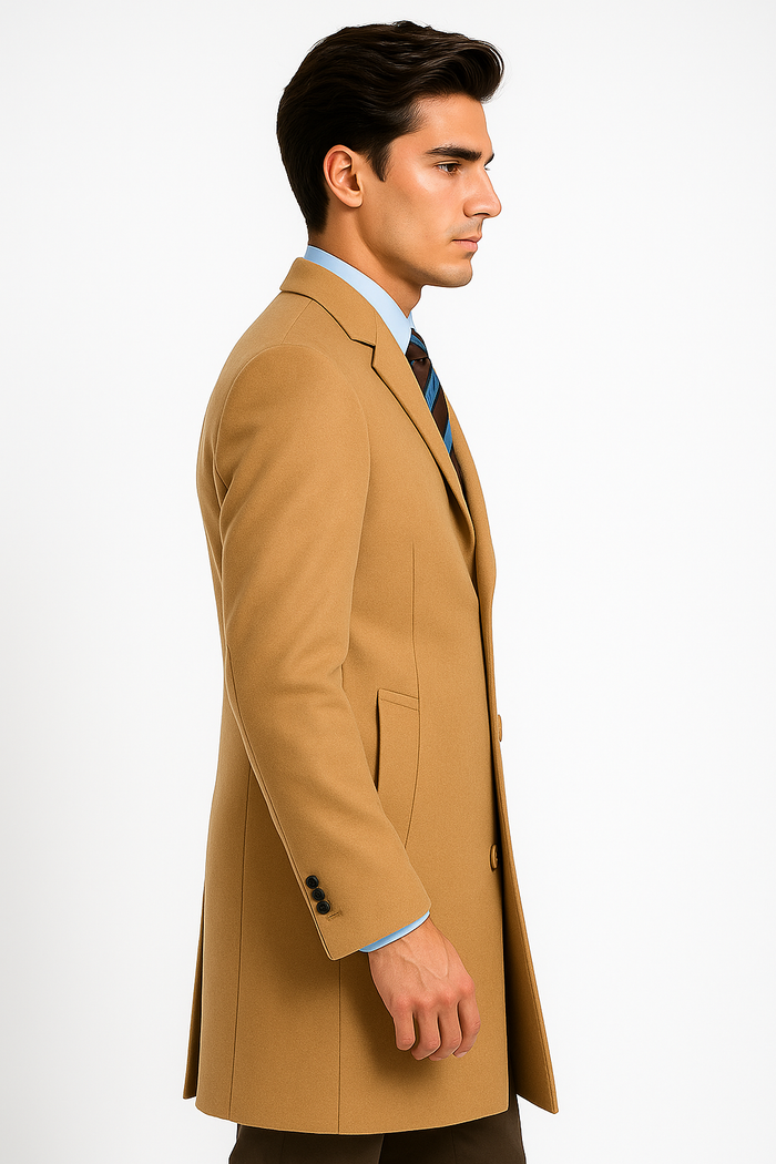 Men's Camel Wool & Cashmere Overcoat  Classic Full Length Topcoat