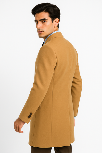 Men's Camel Wool & Cashmere Overcoat  Classic Full Length Topcoat