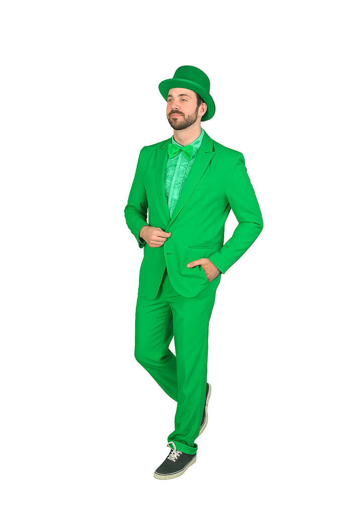 Vibrant Green Costume Suit with Matching Hat  Bold Party & Event Wear