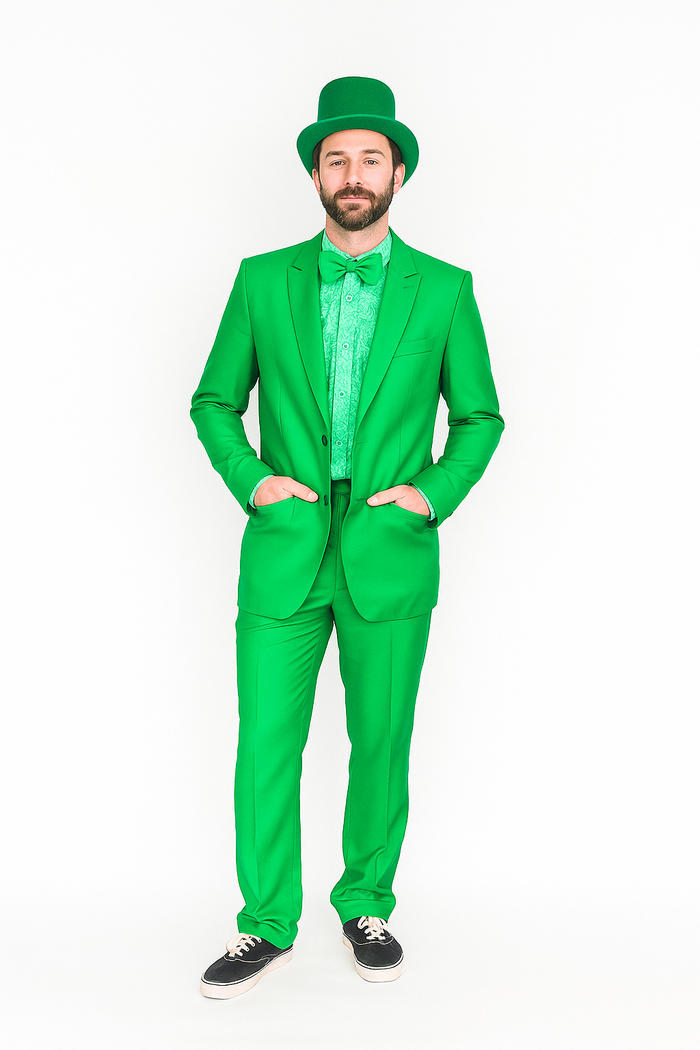 Vibrant Green Costume Suit with Matching Hat  Bold Party & Event Wear