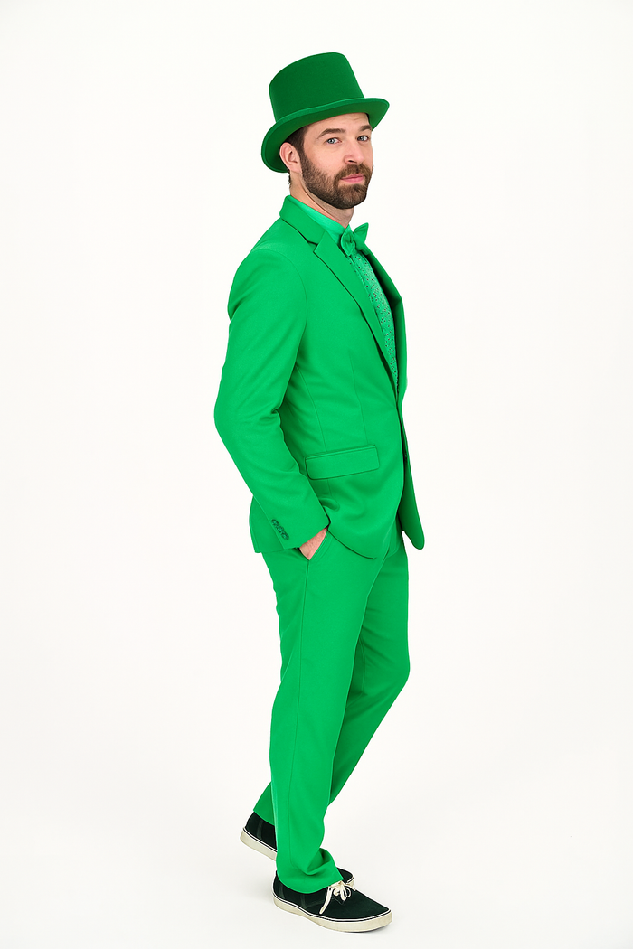 Vibrant Green Costume Suit with Matching Hat  Bold Party & Event Wear