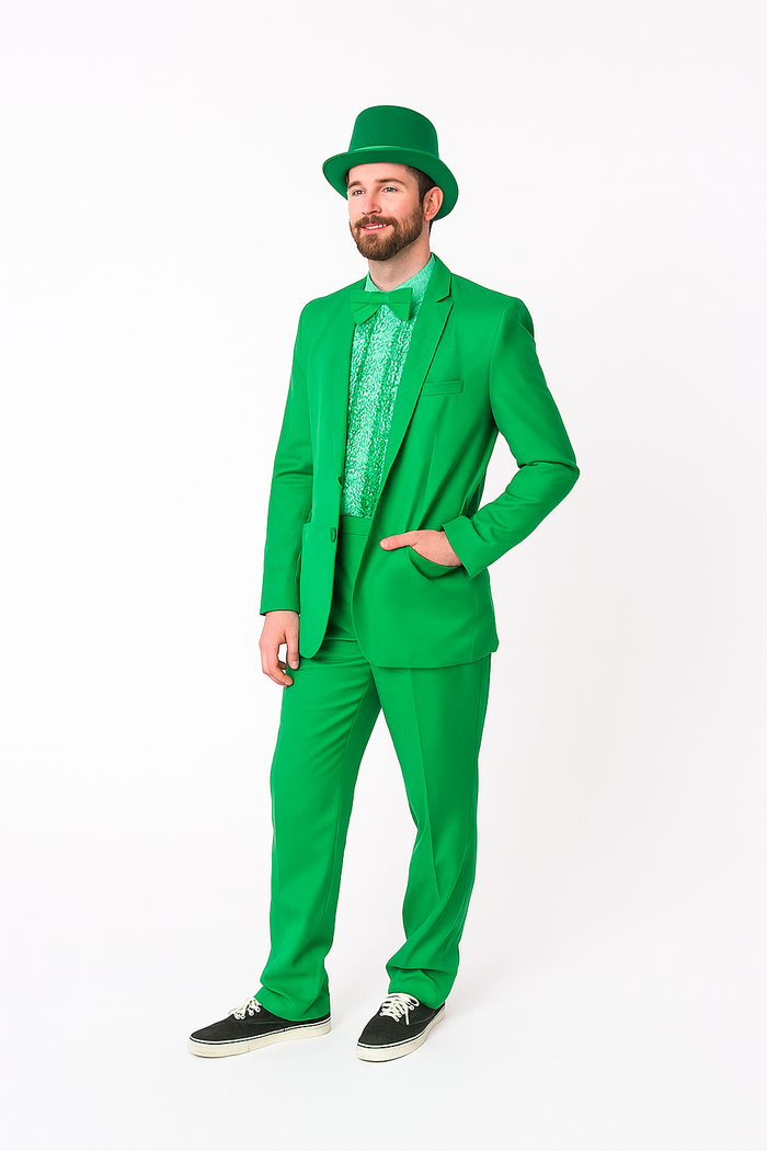 Vibrant Green Costume Suit with Matching Hat  Bold Party & Event Wear