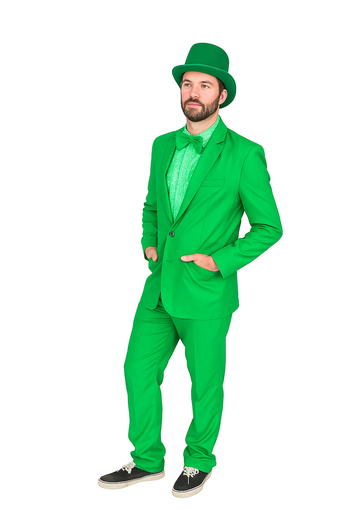 Vibrant Green Costume Suit with Matching Hat  Bold Party & Event Wear