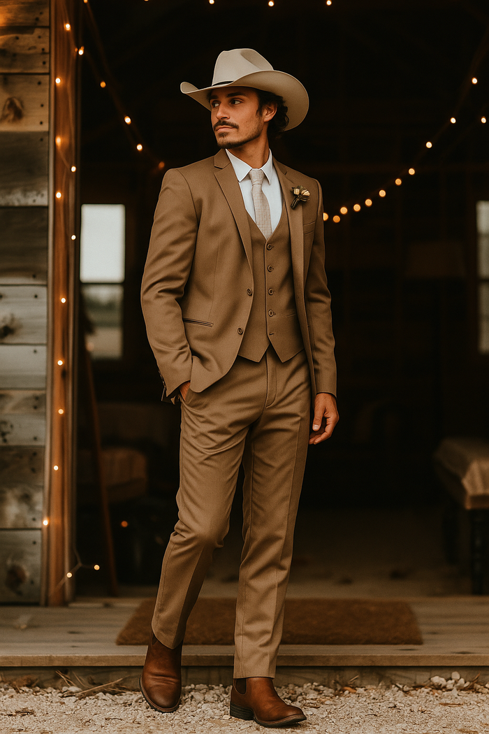 Cowboy Style Suit for Men Rustic Light Brown Taupe Mocca Western Elegance - Traje Para Hombre