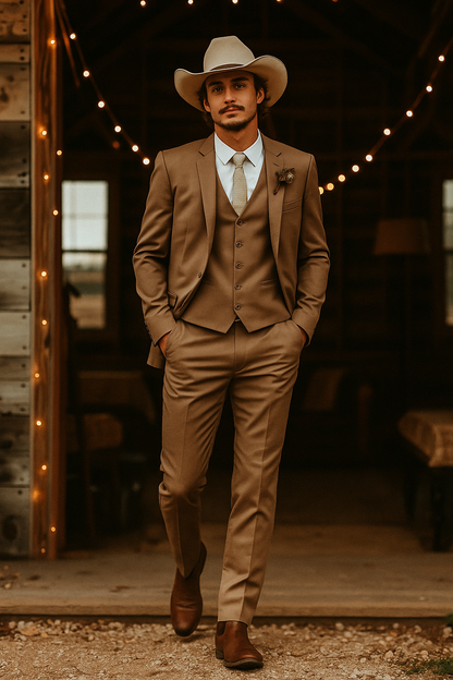 Modern Cowboy Style Suit for Men  Rustic Brown Western Elegance