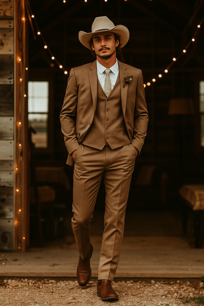Cowboy Style Suit for Men Rustic Light Brown Taupe Mocca Western Elegance - Traje Para Hombre