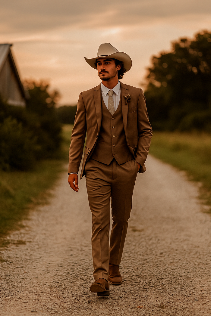 Cowboy Style Suit for Men Rustic Light Brown Taupe Mocca Western Elegance - Traje Para Hombre