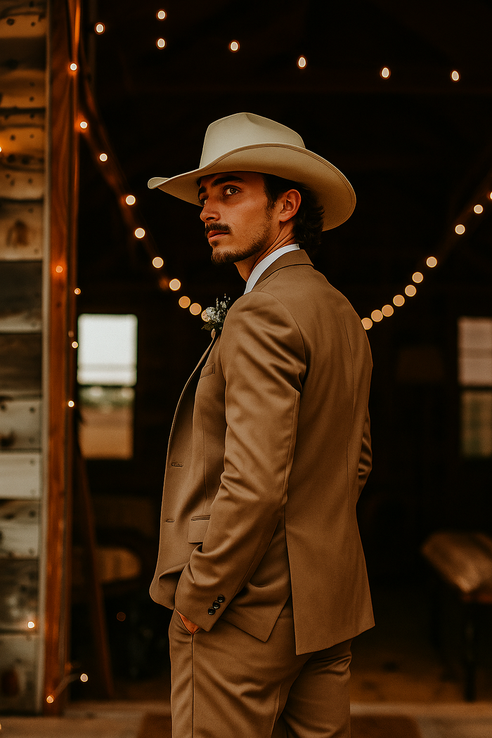 Cowboy Style Suit for Men Rustic Light Brown Taupe Mocca Western Elegance - Traje Para Hombre