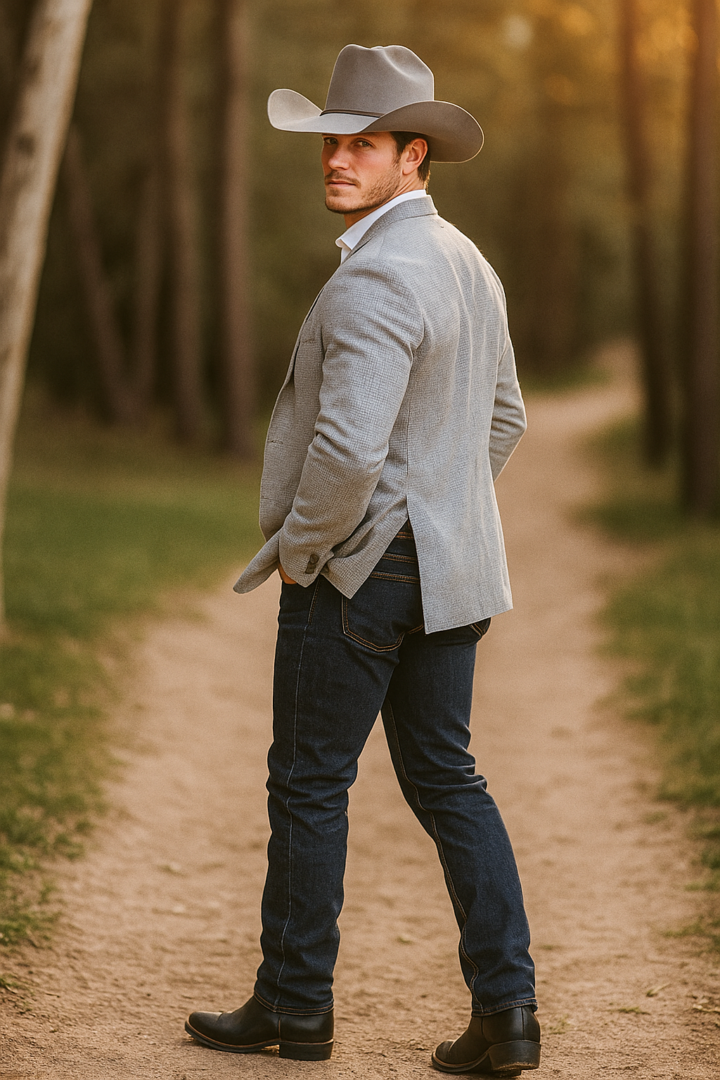 Western Cowboy Blazer for Men – Rugged Grey with Modern Fit