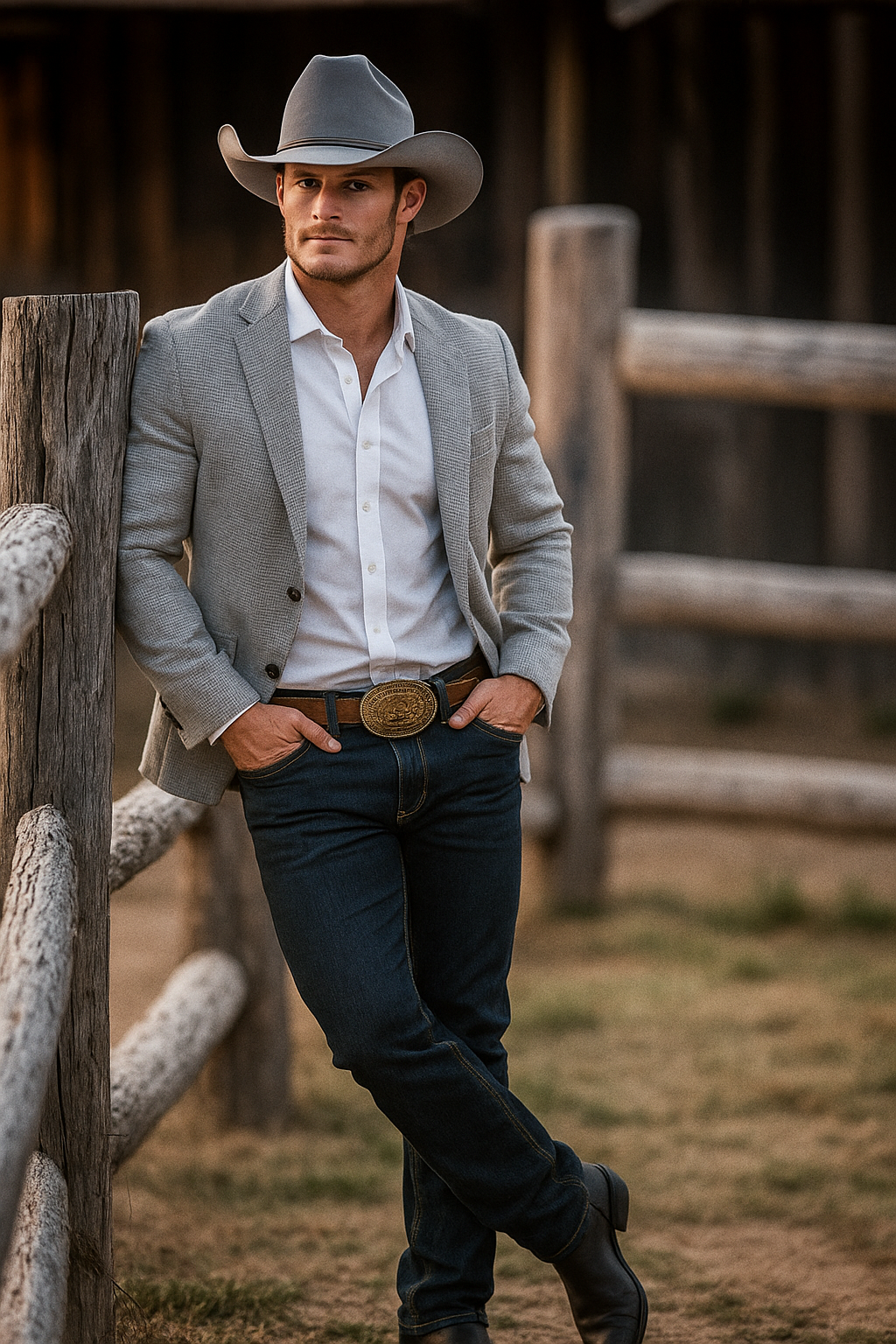 Western Cowboy Blazer for Men – Rugged Grey with Modern Fit
