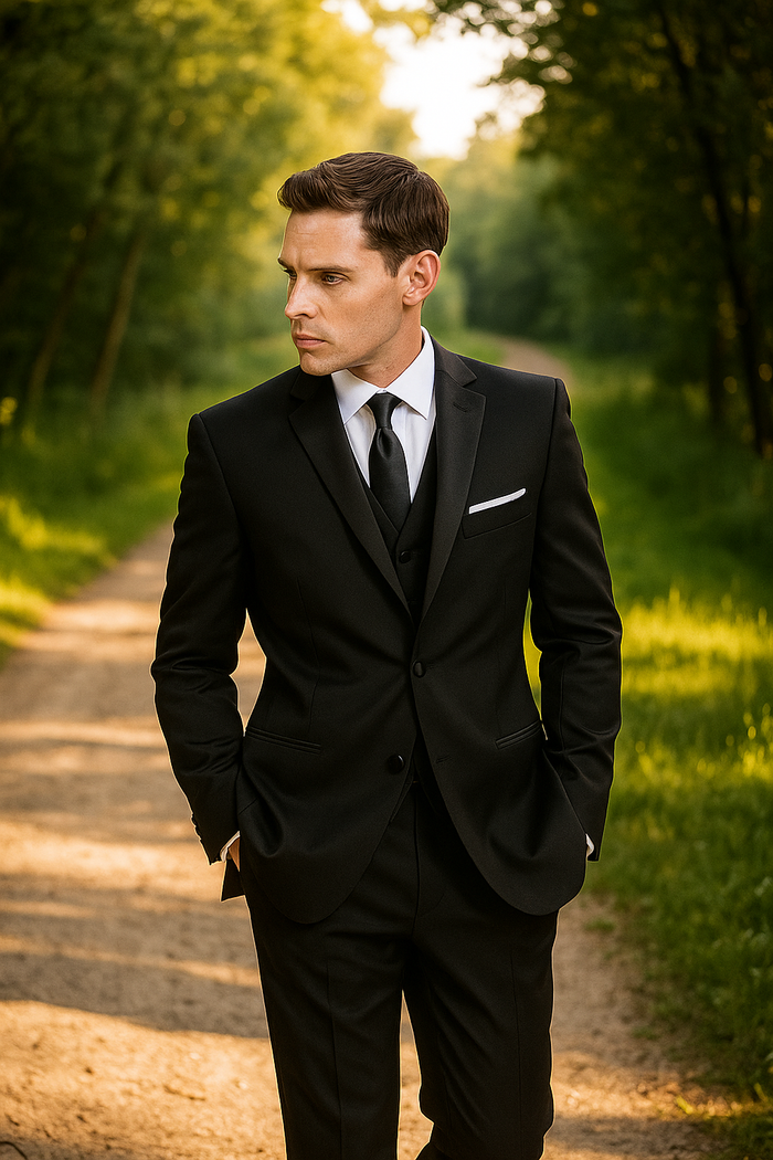 Tiglio Black Wool 2-button 2-Piece Tuxedo