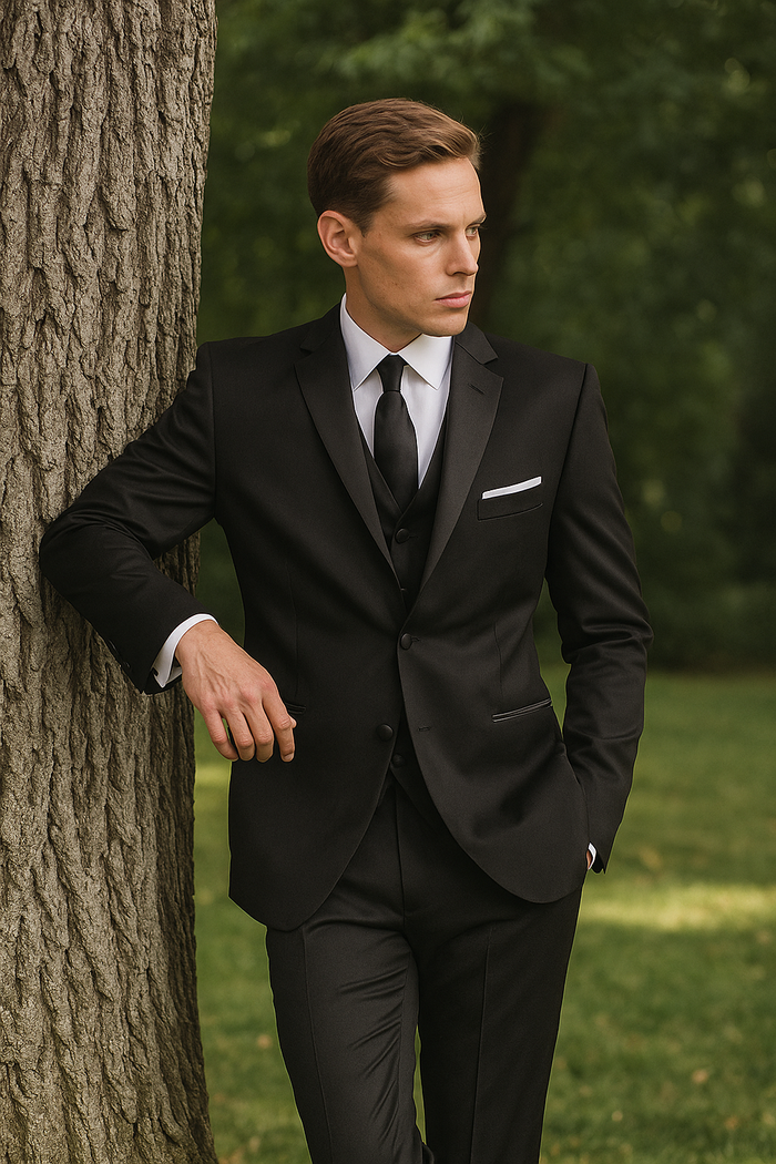 Tiglio Black Wool 2-button 2-Piece Tuxedo