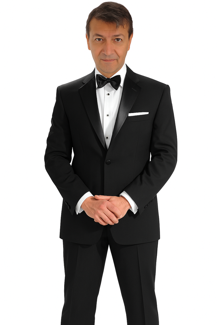 2-button Black Tuxedo Wool