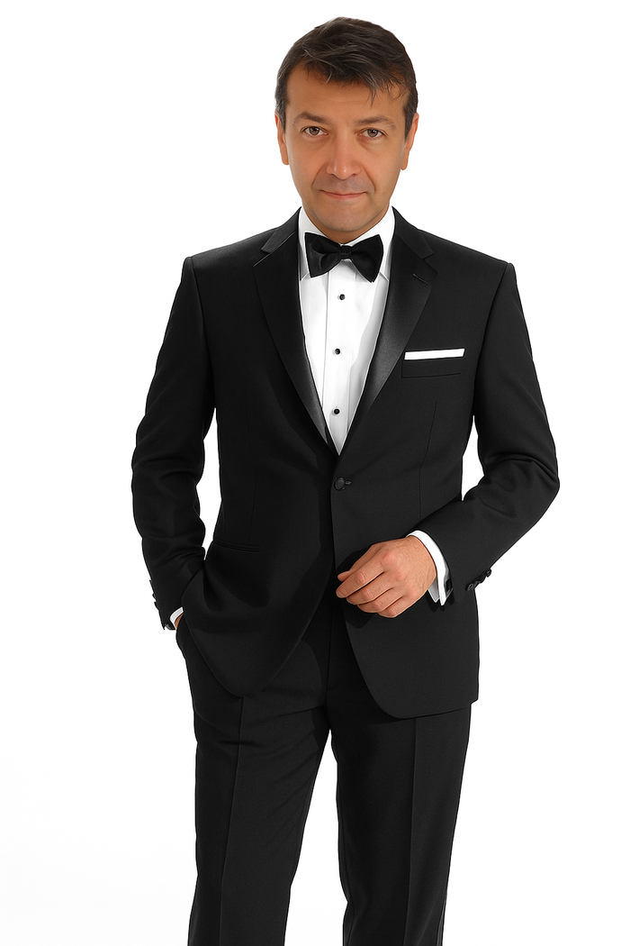 2-button Black Tuxedo Wool