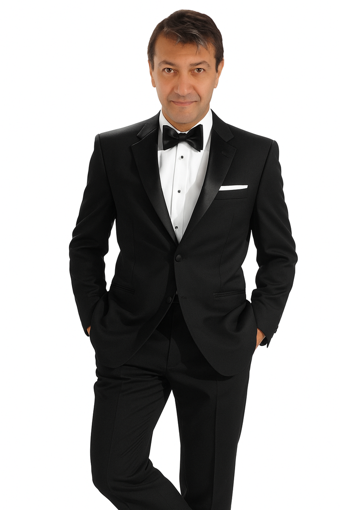 2-button Black Tuxedo Wool