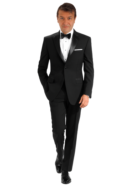 Mantoni 140s Wool 1-button Black Tuxedo