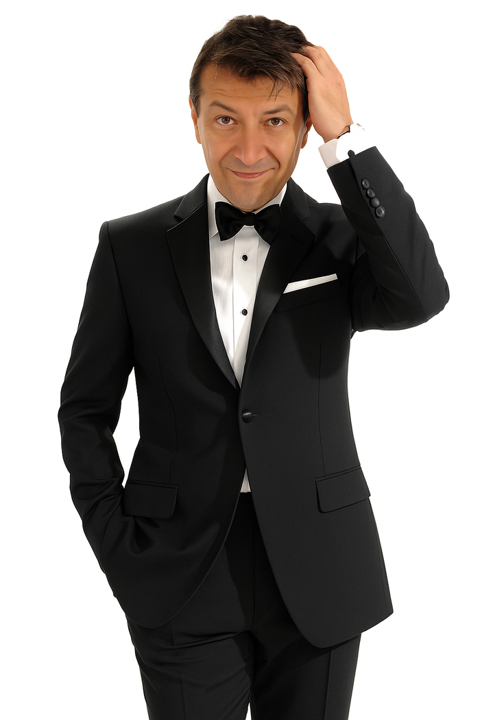 2-button Black Tuxedo Wool