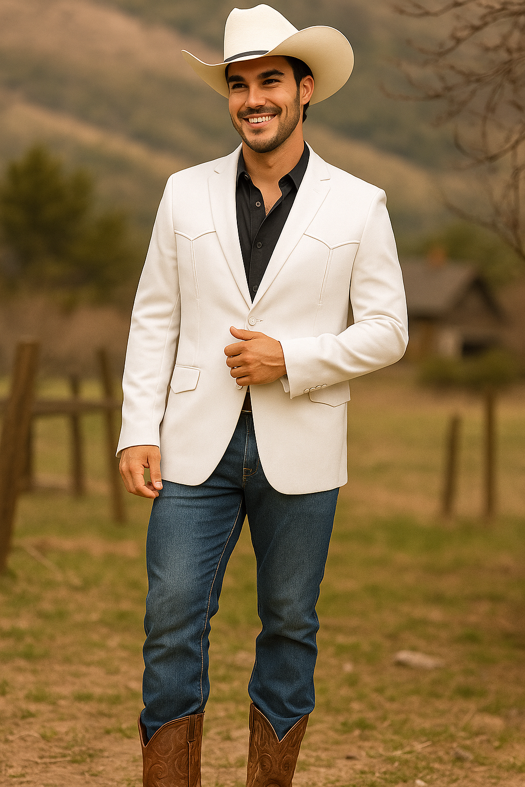 Western Blazer - Saco Para Hombre - Mens Double Button Western White Blazer