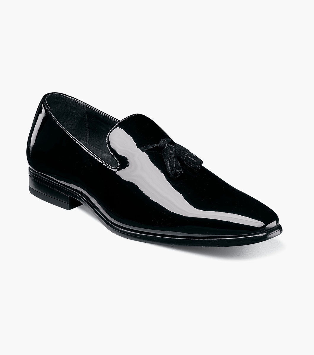 Stacy Adams PHOENIX Plain Toe Tassel Slip On Black Patent by Stacy Adams Shoes
