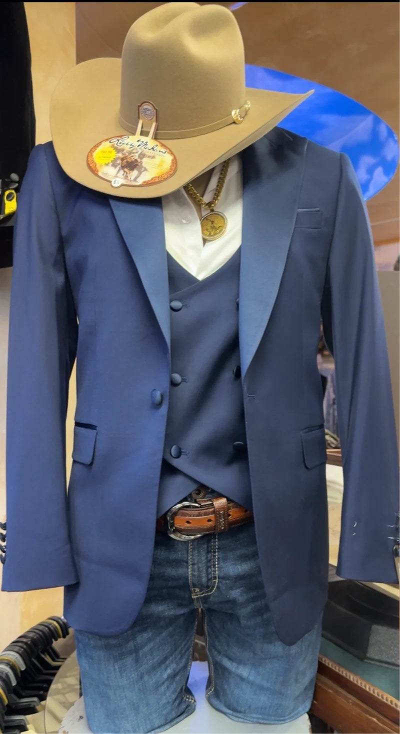 Mens Western Navy 3-Piece Suit – Cowboy Tuxedo and Blazer Formal Set