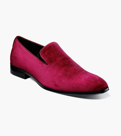 Stacy Adams SAVIAN Plain Toe Velour Slip On Cranberry by Stacy Adams Shoes