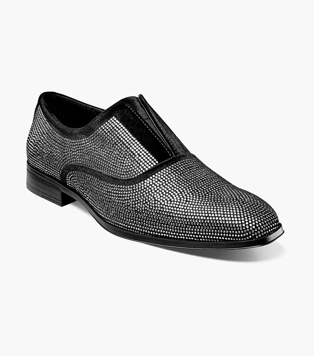 Stacy Adams STARLEIGH Rhinestone Plain Toe Slip On Black and Silver by Stacy Adams Shoes