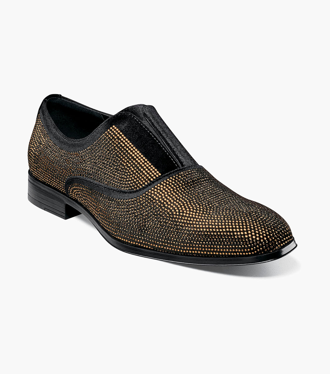Stacy Adams STARLEIGH Rhinestone Plain Toe Slip On Black and Gold by Stacy Adams Shoes