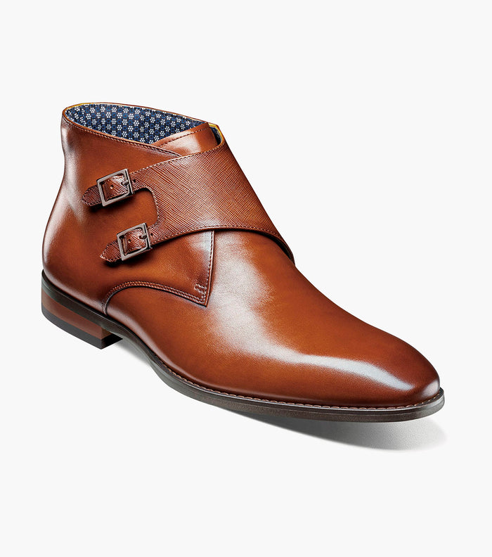 Stacy Adams KAIUS Plain Toe Double Monk Strap Boot Cognac by Stacy Adams Shoes