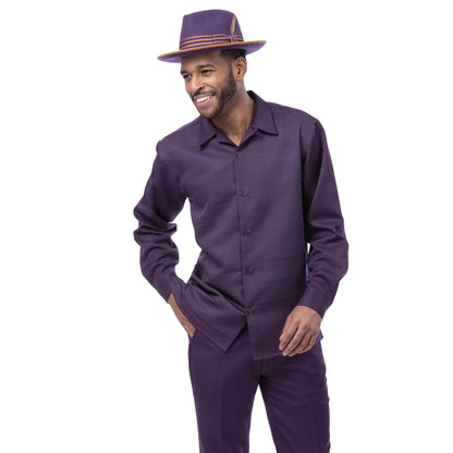 Grape Tone-on-Tone Long Sleeve 2-Piece Walking Suit by Montique