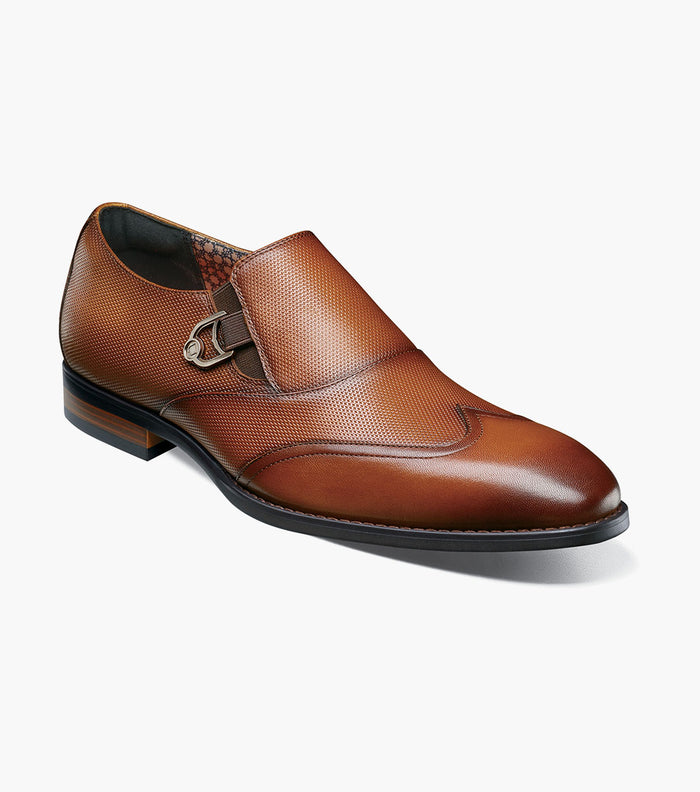 Stacy Adams LOCKWOOD Wingtip Ornament Slip On Cognac by Stacy Adams Shoes
