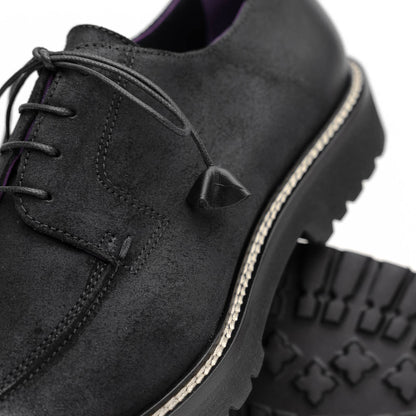 Zelli Campo Sueded Goatskin Lace-up Blucher Shoes in Black