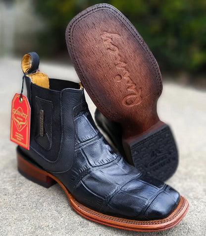 Botin de Cocodrilo Grabado con Punta Cuadrada