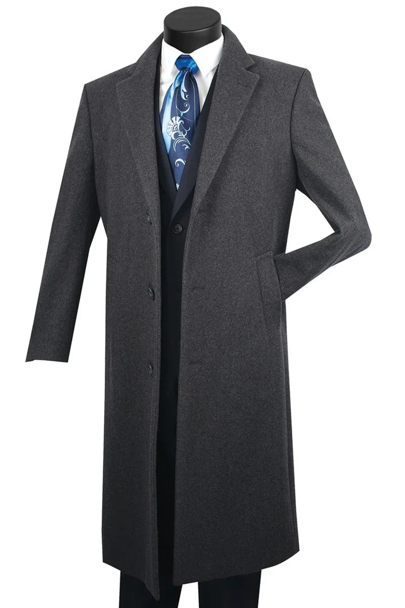 Men's Charcoal Grey Wool & Cashmere Overcoat – Classic Full Length