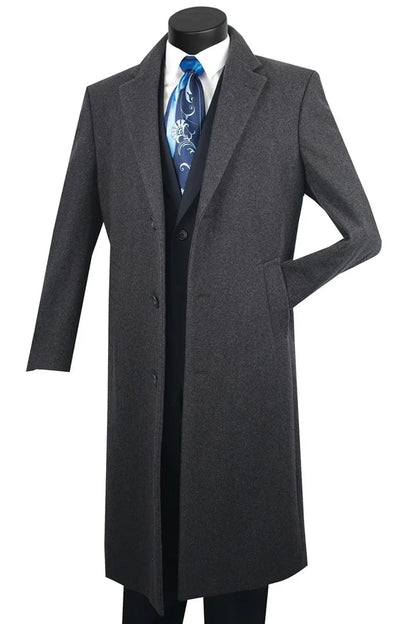 Men's Charcoal Grey Wool & Cashmere Overcoat  Classic Full Length