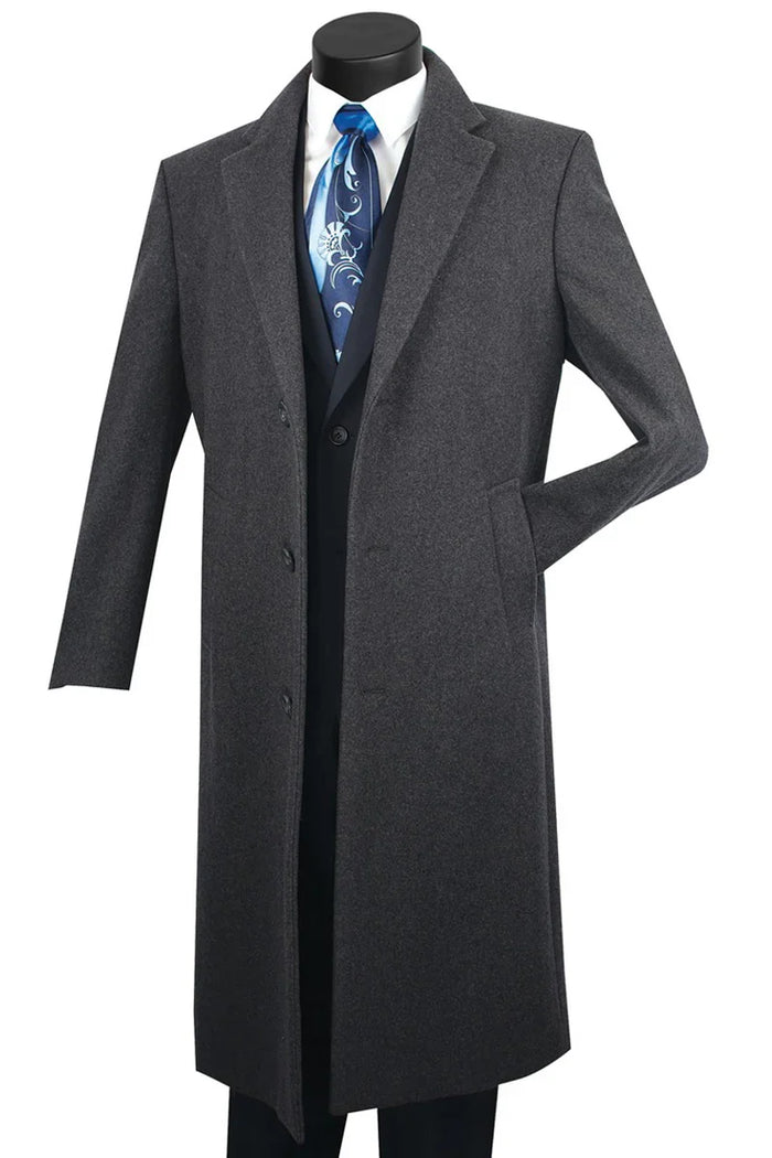 Men's Charcoal Grey Wool & Cashmere Overcoat  Classic Full Length