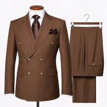 Rossi Man Men’s Brown Double Breasted Suit, Modern Fit Formal Wedding Business Dress Suit