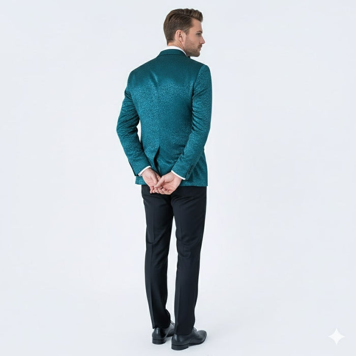 Mens Teal Blue Paisley Tuxedo Jacket  Elegant Shawl Lapel Dinner Blazer for Weddings, Prom and Formal Events - Greenish Blue