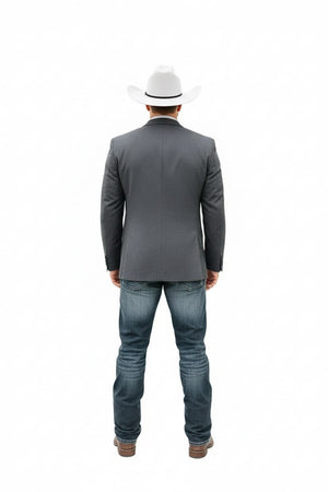 Mens Western Style Blazer  Classic Gray Cowboy Suit Jacket for Weddings, Country Events and Formal Wear in Grey Color