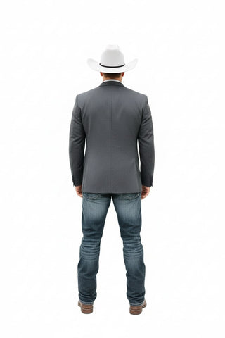 Mens Western Style Blazer – Classic Gray Cowboy Suit Jacket for Weddings, Country Events and Formal Wear in Grey Color