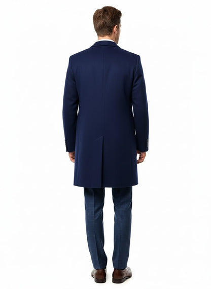 Mens Cobalt Blue Wool and Cashmere Car Coat Overcoat  Classic Winter Topcoat for Indigo Sapphire Color (light Navy Dark Royal)